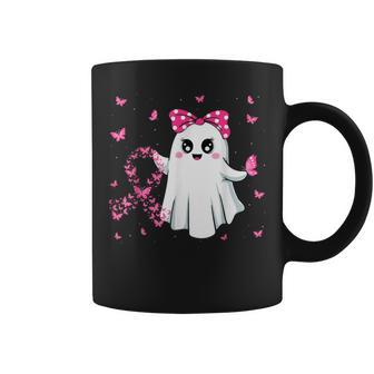 Pink Ribbon Ghost Halloween Breast Cancer Awareness Coffee Mug | Mazezy