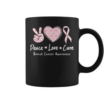 Pink Ribbon Peace Love Cure Breast Cancer Awareness Coffee Mug - Seseable