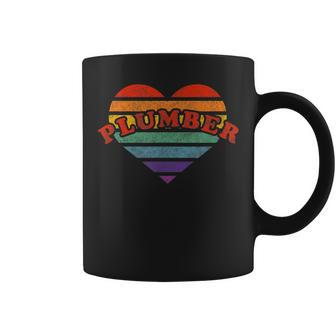 Plumber Retro Rainbow Heart 80S Whimsy Lgbtq Pride Gif Coffee Mug | Mazezy