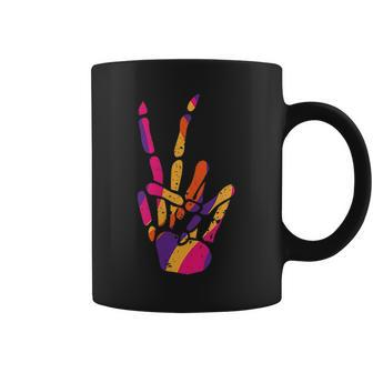 Pocket Skeleton Hand Peace Sign Scary Cool Halloween Hippie Halloween Coffee Mug | Mazezy