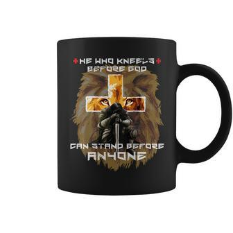 Prayer Warrior Lion Judah Christian Cross Graphic Back Print Coffee Mug | Mazezy