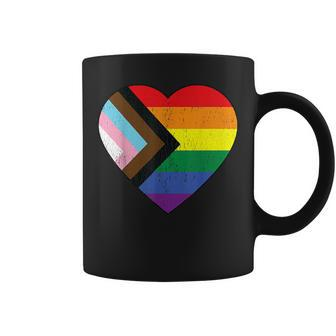 Progress Pride Flag Rainbow Heart Vintage Retro Love Lgbt Coffee Mug | Mazezy