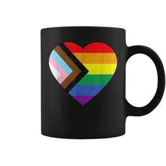 Progress Pride Flag Rainbow Heart Vintage Retro Love Lgbt Coffee Mug - Seseable