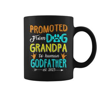 Promoted From Dog Grandpa To Human Godfather Est 2023 Coffee Mug | Mazezy