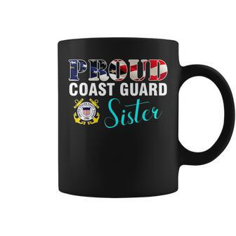 Proud Coast Guard Sister With American Flag Military Veteran Veteran Funny Gifts Coffee Mug | Mazezy