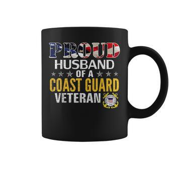 Proud Husband Of A Coast Guard Veteran With American Flag Veteran Funny Gifts Coffee Mug | Mazezy