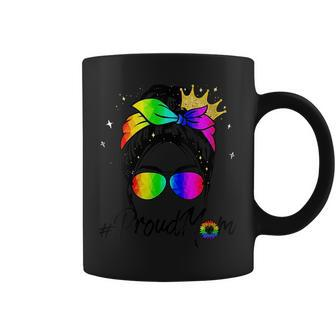 Proud Mom Messy Bun Rainbow Flag Lgbt Mom Gay Pride Lgbtq Coffee Mug | Mazezy