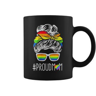 Proud Mom Messy Bun Rainbow Flag Lgbt Pride Ally Lgbtq Mama Coffee Mug | Mazezy