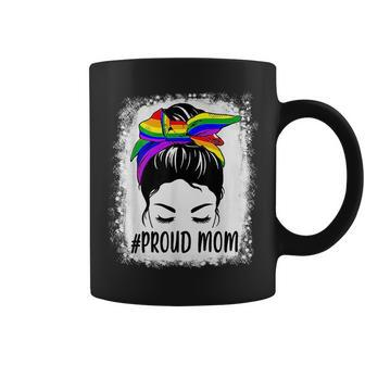 Proud Mom Messy Hair Bun Lgbtq Rainbow Flag Gay Pride Ally Coffee Mug | Mazezy