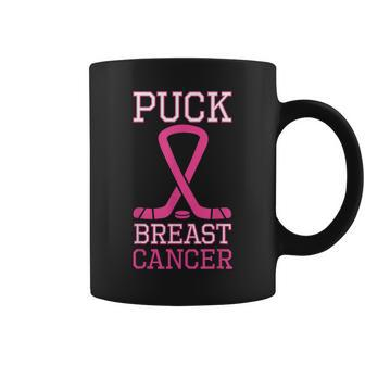Puck Breast Cancer Pink Ribbon Ice Hockey Cancer Day Coffee Mug | Mazezy