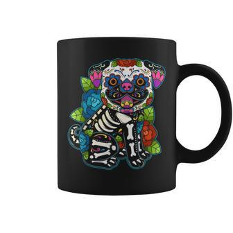 Pug Sugar Skull Mexico Dog Calavera Dia De Los Muertos Coffee Mug - Monsterry
