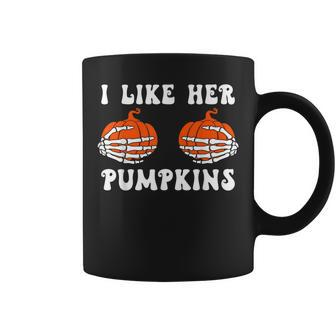 I Like Her Pumpkins Groovy Matching Couple Halloween Coffee Mug | Mazezy