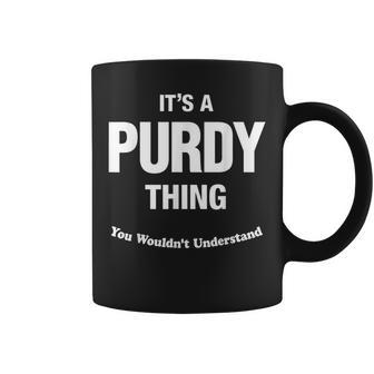 Purdy Thing Family Last Name Surname Funny Funny Last Name Designs Funny Gifts Coffee Mug | Mazezy