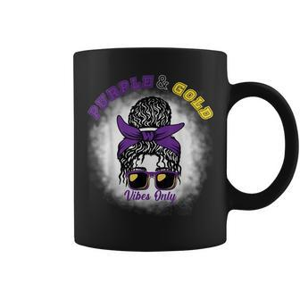 Purple & Gold Vibes Only Bleached Messy Bun High School Coffee Mug - Monsterry DE