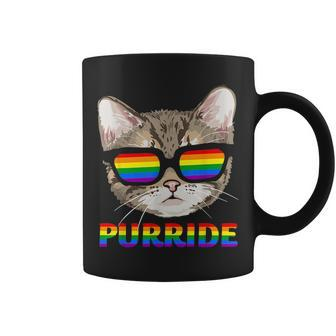 Purride Gay Pride Funny Cat Rainbow Sunglasses Lgbtq Pride Month Funny Designs Funny Gifts Coffee Mug | Mazezy
