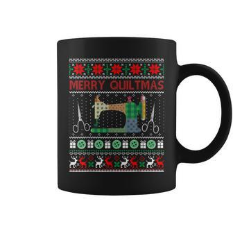 Quilting Ugly Christmas Sweater Happy Holidays Coffee Mug | Mazezy