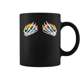 Rainbow Boobs Skeleton Hand Lgbt Gay Lesbian Pride Gift Coffee Mug - Thegiftio UK