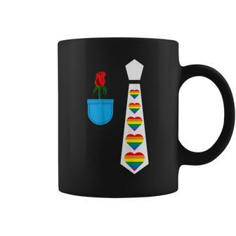 Rainbow Heart Tie Tux Costume Suit Pocket With Rose Funny Coffee Mug | Mazezy UK