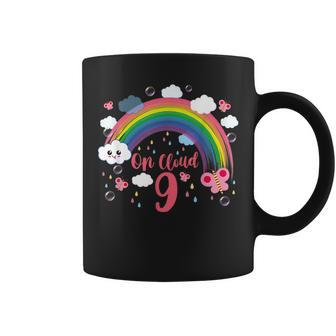Rainbow On Cloud Nine Flower Happy 9Th Birthday 9 Years Old Coffee Mug - Monsterry
