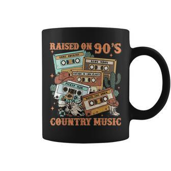 Raised On 90'S Country Music Western Cowboy Retro Cow Skull Coffee Mug - Monsterry UK
