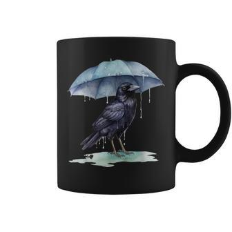 Raven Playing In The Rain With An Umbrella Novelty Apparel Coffee Mug | Mazezy