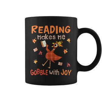 Reading Makes Me Gobble With Joy Turkey Reading Book Coffee Mug - Thegiftio UK