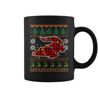 Red Plaid Alligator Santa Ugly Christmas Sweater Pajamas Coffee Mug | Mazezy