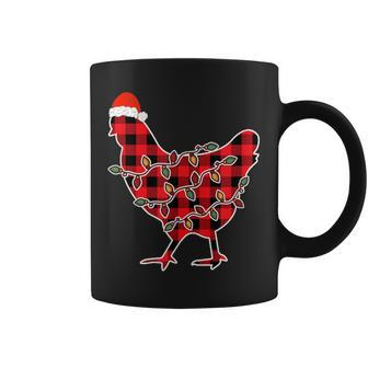 Red Plaid Pajama Chicken Santa Hat Christmas Lights Coffee Mug - Thegiftio UK