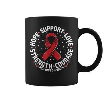 Red Ribbon Week 2023 Hope Love Support Red Ribbon Week Coffee Mug - Seseable