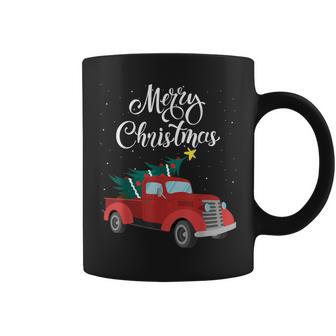 Red Vintage Truck Retro Christmas Tree Pickup Xmas Holidays Coffee Mug - Monsterry