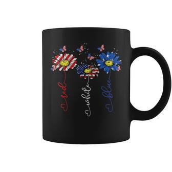 Red White Blue Daisy Butterfly Usa Flag Funny 4Th Of July Coffee Mug | Mazezy