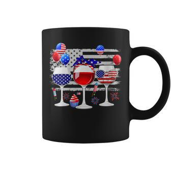 Red White Blue Three Wine Glasses American Flag 4Th Of July  Coffee Mug