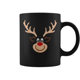 Reindeer Face Deer & Red Nose Brown Christmas Coffee Mug - Seseable