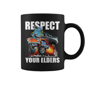 Respect Your Elders Classic Hot Rod Muscle Car Cartoon Coffee Mug | Mazezy