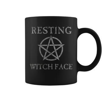 Resting Witch Face Funny Halloween Pentagram Vintage Halloween Funny Gifts Coffee Mug | Mazezy