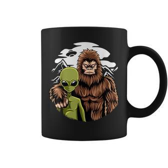 Retro Alien And Bigfoot Sasquatch Ufo Believer Coffee Mug - Seseable