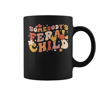 Retro Floral Somebodys Feral Child Funny Saying Groovy Coffee Mug | Mazezy