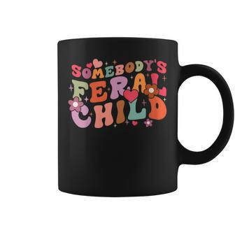 Retro Floral Somebodys Feral Child Funny Saying Groovy Coffee Mug | Mazezy