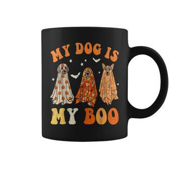 Retro Groovy My Dog Is My Boo Ghost Halloween Spooky Season Coffee Mug - Monsterry AU
