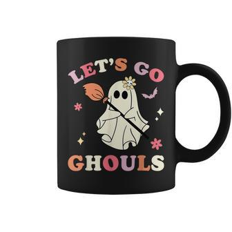 Retro Groovy Let's Go Ghouls Cute Halloween Ghost 70S Hippie Coffee Mug - Seseable