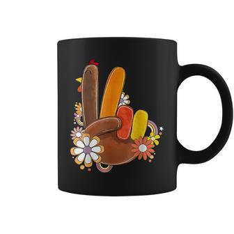 Retro Groovy Peace Turkey Grateful Hand Sign Thanksgiving Coffee Mug - Monsterry CA