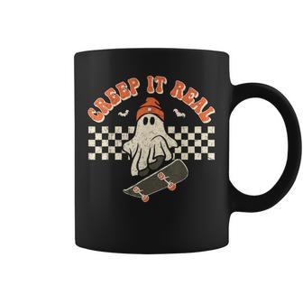 Retro Halloween Creep It Real Vintage Cute Ghost Skateboard Coffee Mug - Seseable