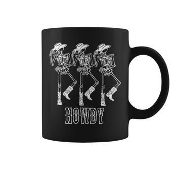 Retro Howdy Skeleton Cowgirl Dancing Cowboy Boots Horse Coffee Mug - Monsterry