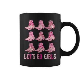 Retro Lets Go Girls Boot Pink Western Cowgirl Coffee Mug | Mazezy