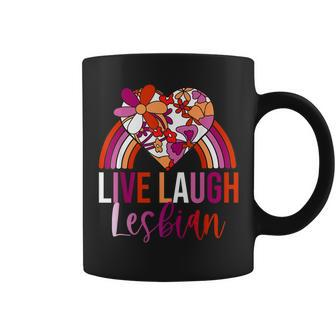 Retro Live Laugh Lesbian Rainbow Floral Heart Pride Lgbt Coffee Mug | Mazezy