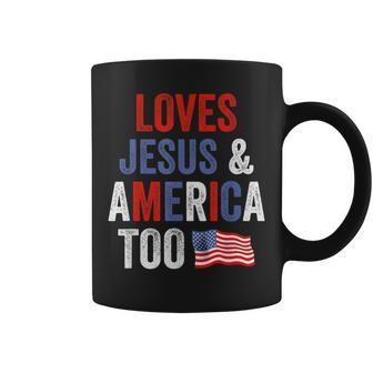 Retro Love Jesus And America Too God Christian American Flag Coffee Mug | Mazezy