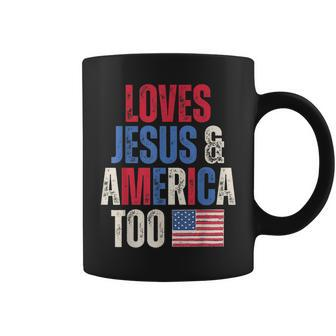 Retro Loves Jesus And America Too Christian American Flag Coffee Mug | Mazezy