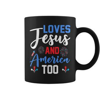 Retro Loves Jesus And America Too God Christian 4Th Of July Coffee Mug - Monsterry