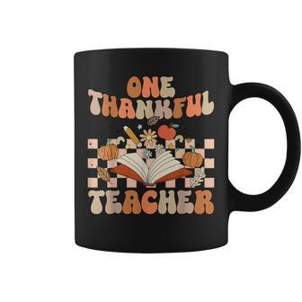 Retro One Thankful Teacher Pumpkin Spice Thanksgiving Fall Coffee Mug | Mazezy