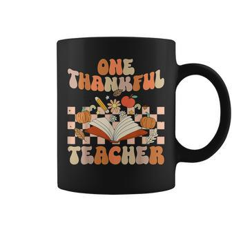 Retro One Thankful Teacher Pumpkin Spice Thanksgiving Fall Coffee Mug - Thegiftio UK